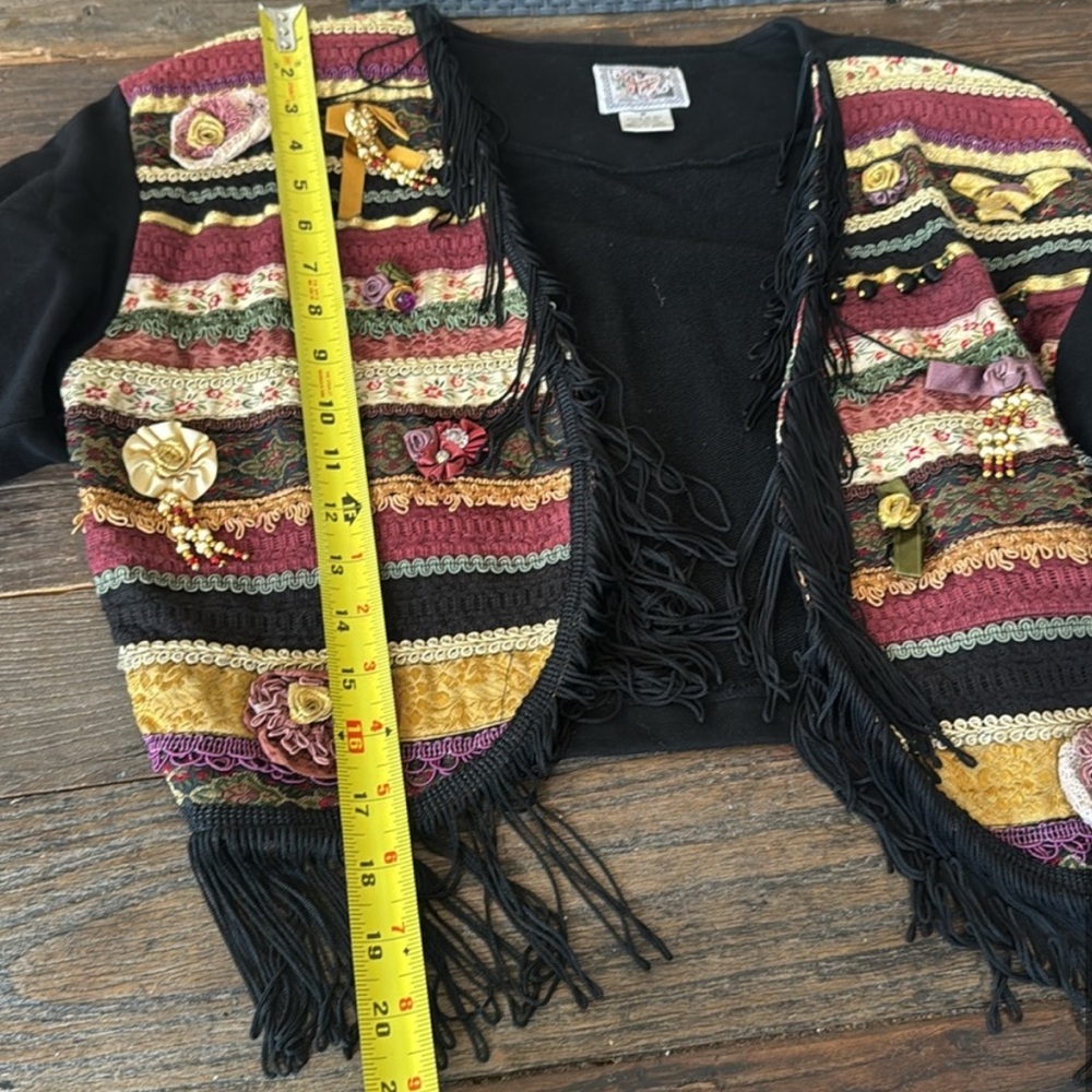 Vintage Joyou Fringe Cotton Western Bolero Jersey Knit Removeable Shoulder Pads - Picture 9 of 11